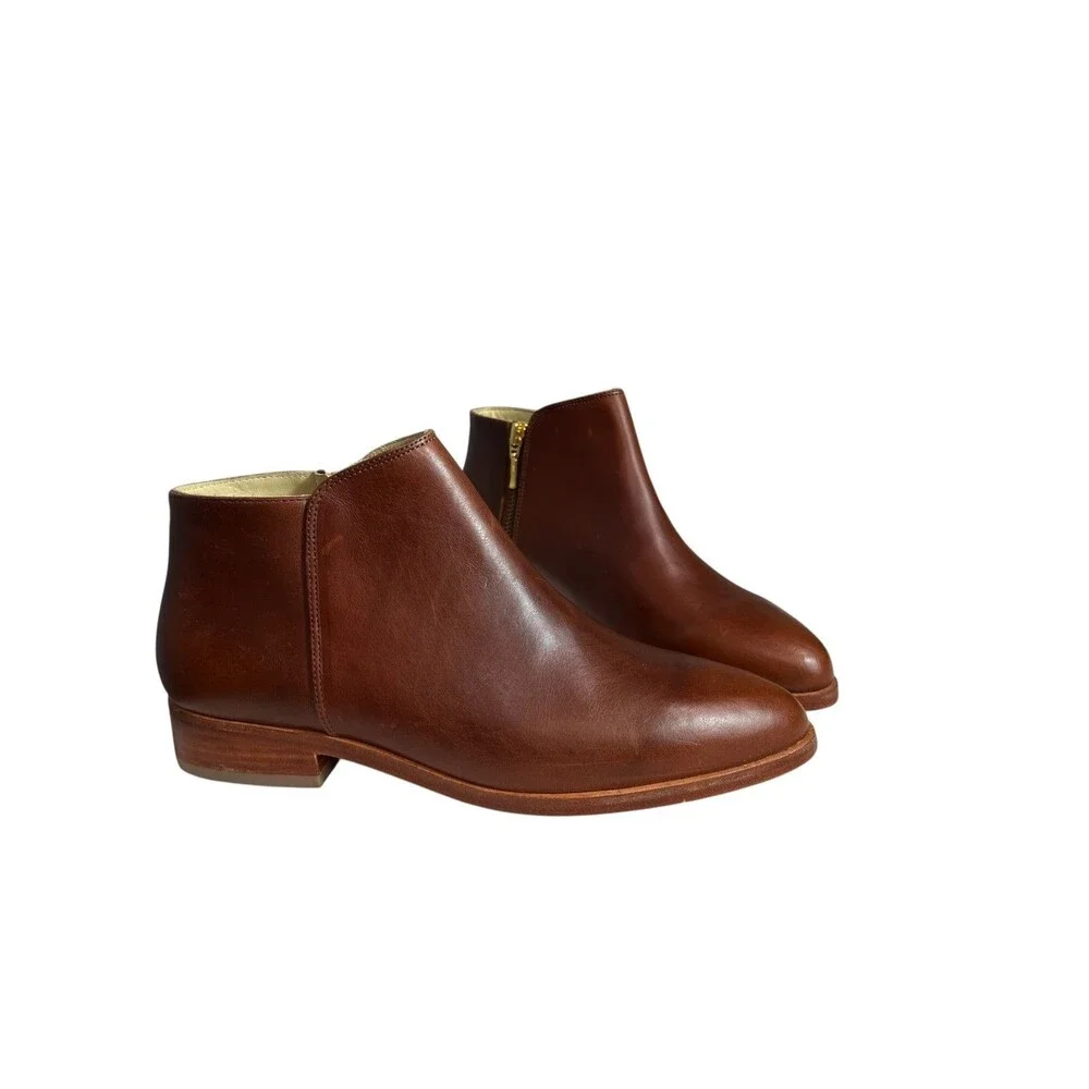 NISOLO Lana Leather Ankle Boots Cognac Brown Side Zip Chelsea Boot $200 Size 8